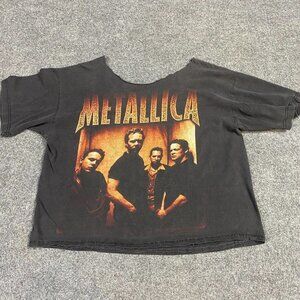 Metallica Womens T-shirt M Black Cropped  1998 North America Tour Vintage